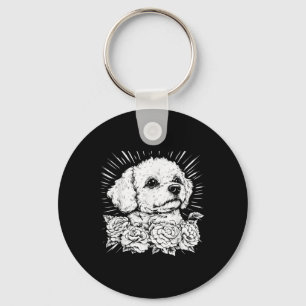 Tattoo Style Lover Bichon Frise Retro Dog Keychain