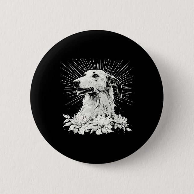 Tattoo Style Lover Borzoi Retro Dog  2 Inch Round Button (Front)