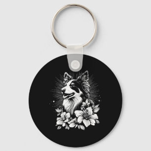 Tattoo Style Lover Collie Retro Dog _1 Keychain