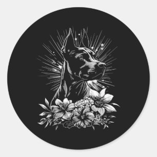 Tattoo Style Lover Doberman Pinscher Retro Dog _1 Classic Round Sticker