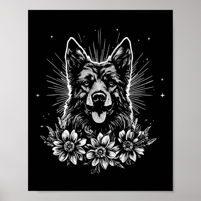 Tattoo Style Lover German Shepherd Retro Dog  Poster (Front)