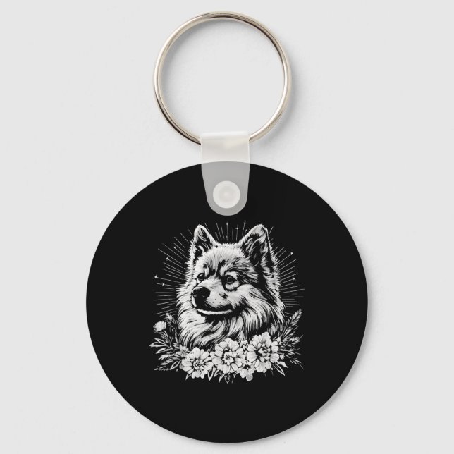 Tattoo Style Lover Keeshond Retro Dog  Keychain (Front)