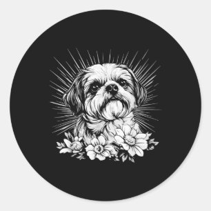 Tattoo Style Lover Shih Tzu Retro Dog _1 Classic Round Sticker