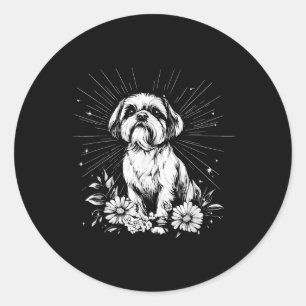 Tattoo Style Lover Shih Tzu Retro Dog Classic Round Sticker