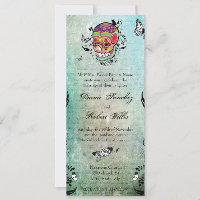 Tattoo Style Muerte Skull and Flourishes Invite (Front)