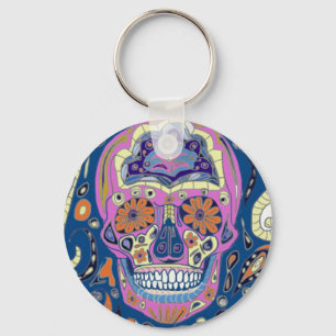 Tattoo Style Patterned Skull Keychain