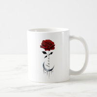 Tattoo-Style Red Rose & Crescent Moon with "Love"