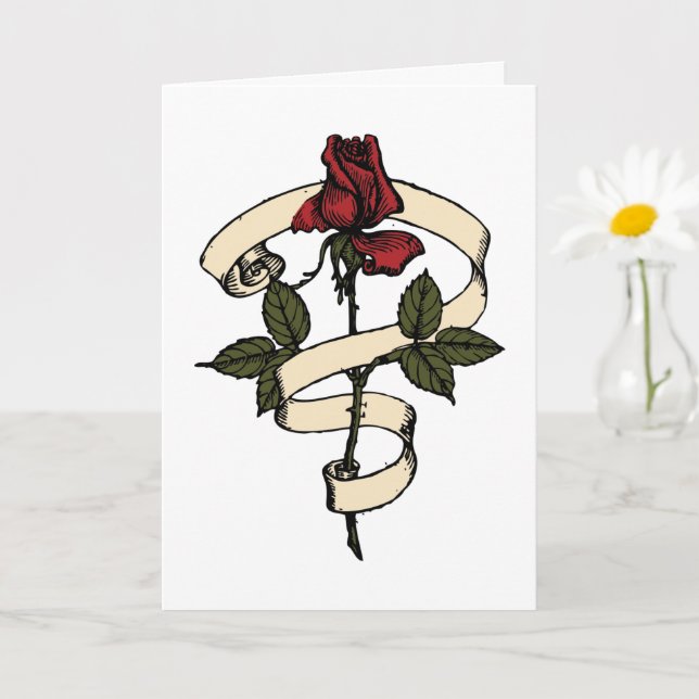 Tattoo Style Rose Card (Small Plant)