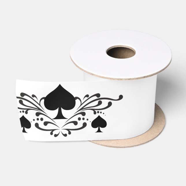 Tattoo-style Scroll Black Spades Thunder_Cove Satin Ribbon (Spool)