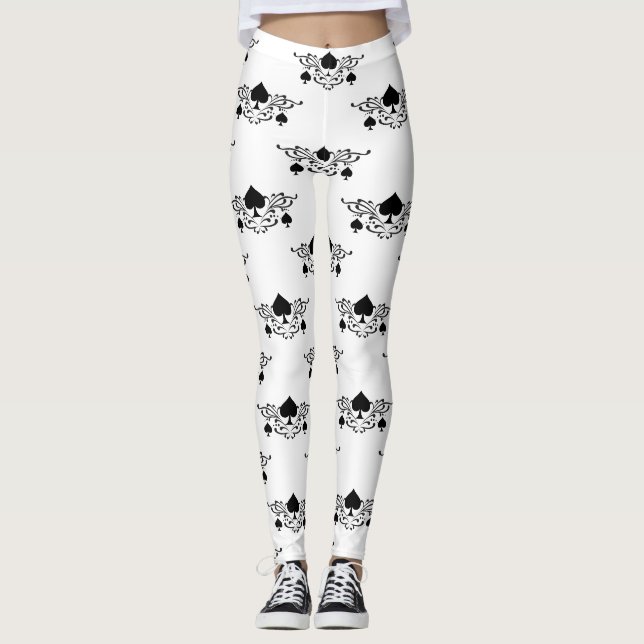 Tattoo-style Spiral Black Spades Thunder_Cove Leggings (Front)