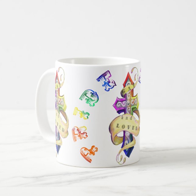 Tattoo styled cross design -love  coffee mug (Front Left)