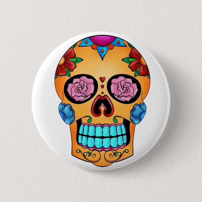 Tattoo Sugar Skull - Day of the Dead, Mexico 2 Inch Round Button (Front)