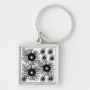 Tattoo Sunflower Floral Black White Tattoo Flower Keychain