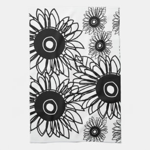 Tattoo Sunflower Floral Black White Tattoo Flower Kitchen Towel
