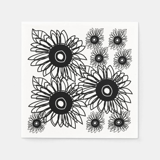 Tattoo Sunflower Floral Black White Tattoo  Napkin (Front)