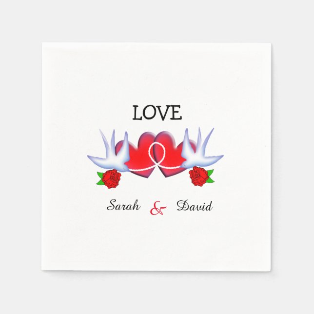 Tattoo Swallow Hearts And Roses Design Napkin (Front)