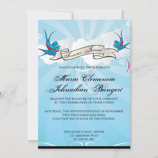 Tattoo Swallows and Scroll Bridal Shower Invite (Front)