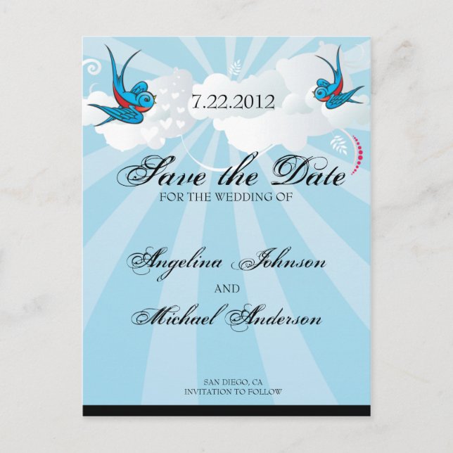 Tattoo Swallows and Scroll Urban Save the date Car Announcement Postcard (Front)