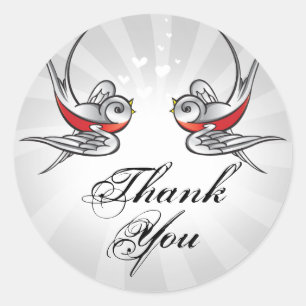 Tattoo Swallows and Scroll Urban Thank You. Classic Round Sticker