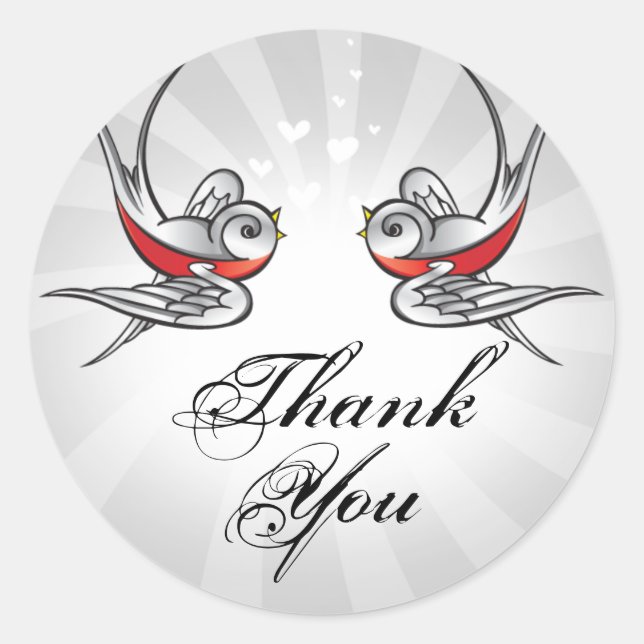 Tattoo Swallows and Scroll Urban Thank You. Classic Round Sticker (Front)