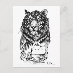Tattoo Tiger Art Postcard