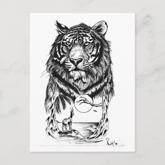 Tattoo Tiger Art Postcard (Front)