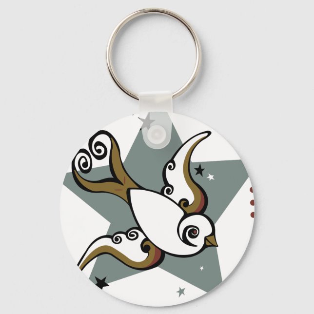Tattoo Urban Swallow Bird Design Keychain (Front)