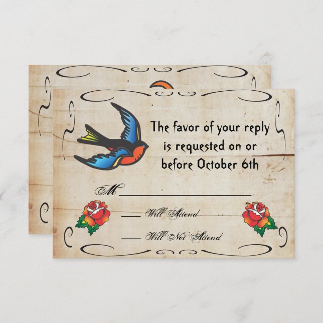 Tattoo Wedding RSVP Card (Front/Back)