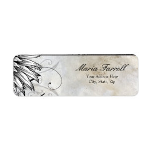 Tattoo Winged and Fluers on Parchment Paper Label