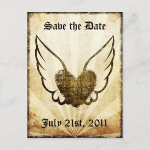Tattoo Winged Heart Save the Date Postcard