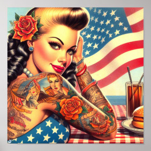 Tattooed American Girl Poster