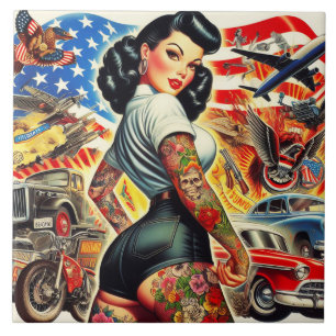 Tattooed American Pin-up Tile