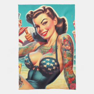 Tattooed Beach Pin-up Kitchen Towel