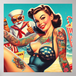 Tattooed Beach Pin-up Poster