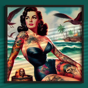 Tattooed Beach Pin-up Poster