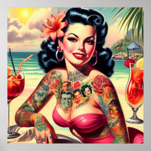 Tattooed Beach Pin-up Poster