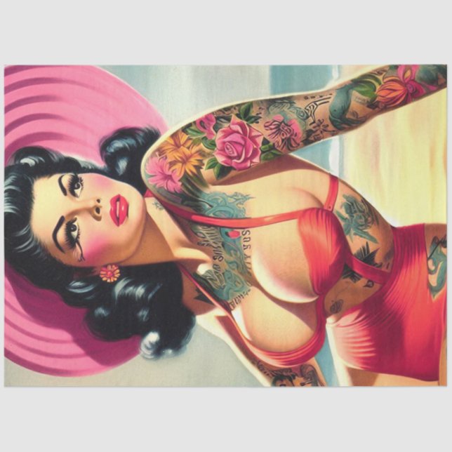 Tattooed Beach Pin-up Tissue Paper (Front)
