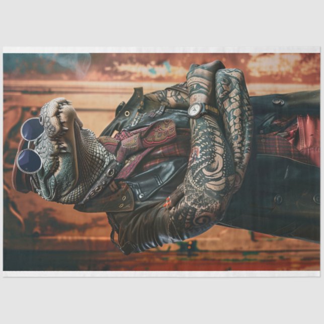 Tattooed Boss Alligator Flipped Decoupage Tissue Paper (Front)