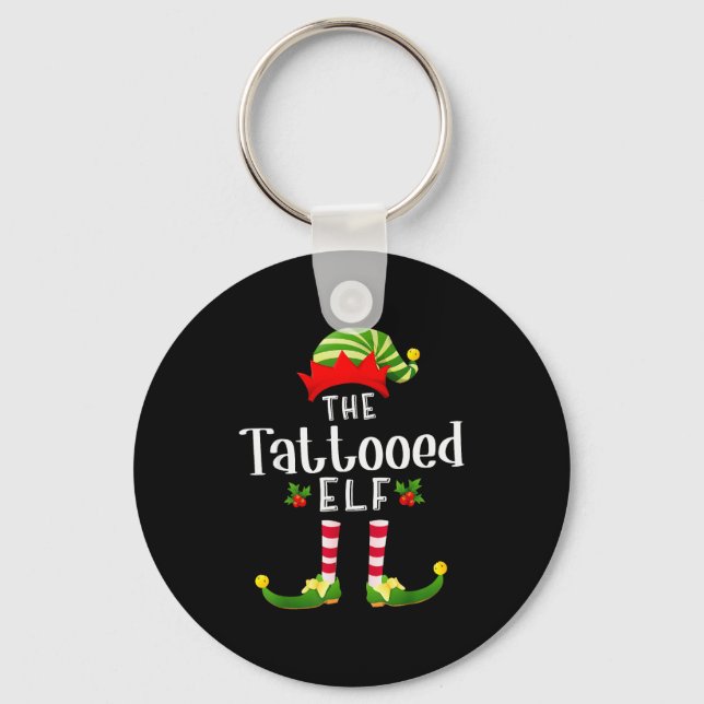 Tattooed Christmas Elf Matching Pajama X-mas Party Keychain (Front)