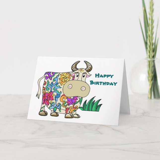 Tattooed Cow Birthday Card (Front)