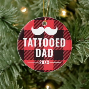 Tattooed Dad Personalized Moustache Bearded Man Ceramic Ornament