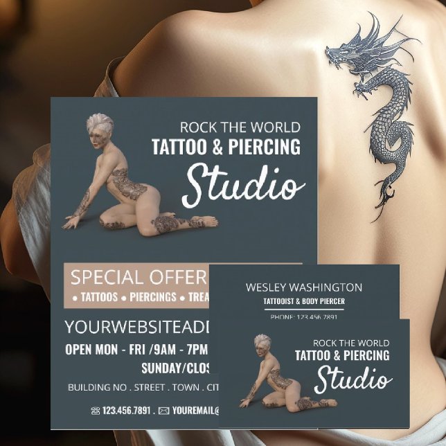 Tattooed Female, Tattooist & Body Piercer Business Card (Creator Uploaded)