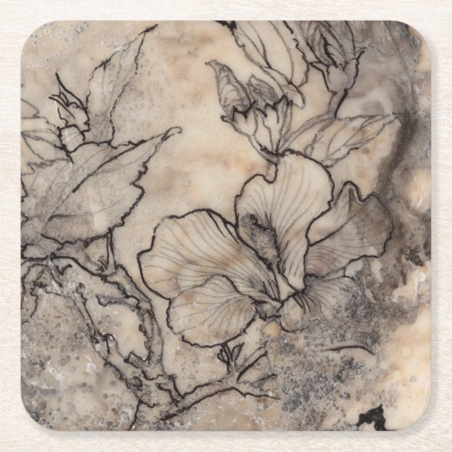 Tattooed Floral I Square Paper Coaster (Front)