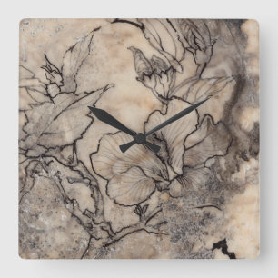 Tattooed Floral I Square Wall Clock