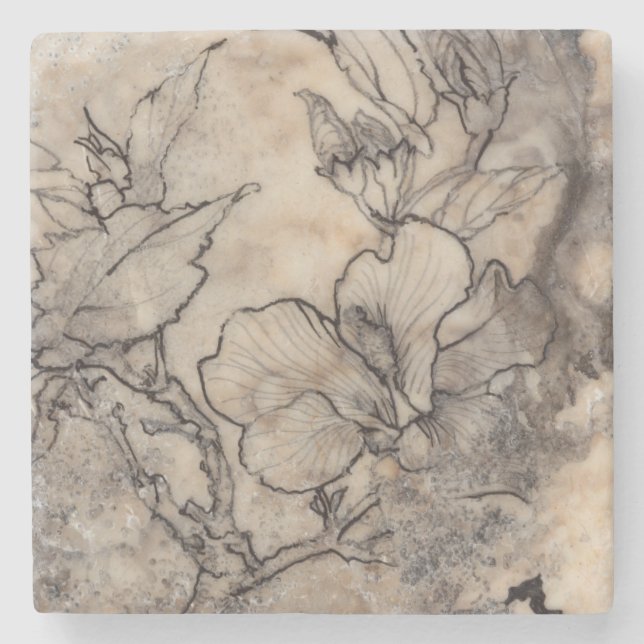 Tattooed Floral I Stone Coaster (Front)