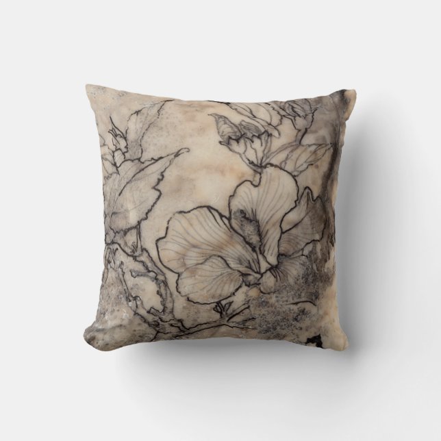 Tattooed Floral I Throw Pillow (Front)