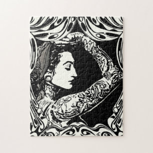 Tattooed gypsy woman in black and white jigsaw puzzle