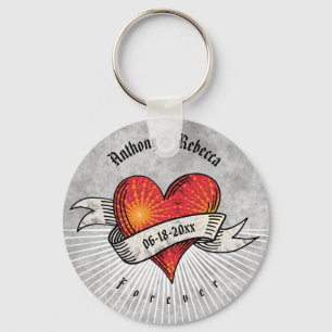 Tattooed Hearts Add Names and Date Keychain
