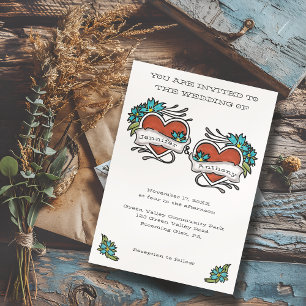 Tattooed Hearts Tattoo Graphic Wedding Invitation