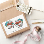 Tattooed Hearts, Tattoo Graphic Wedding Sticker<br><div class="desc">These custom stickers are perfect for decorating wedding party favours and other party supplies. They feature tattoo style graphics with retro style hearts in red with blue flower accents that are ready to be personalized with the name of the bride and groom. The freehand style tattooed graphic has a retro...</div>